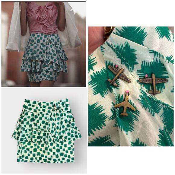 Anthropologie Edme & Esyllte drop waist tiered pencil skirt with airplane accent - Picture 1 of 9